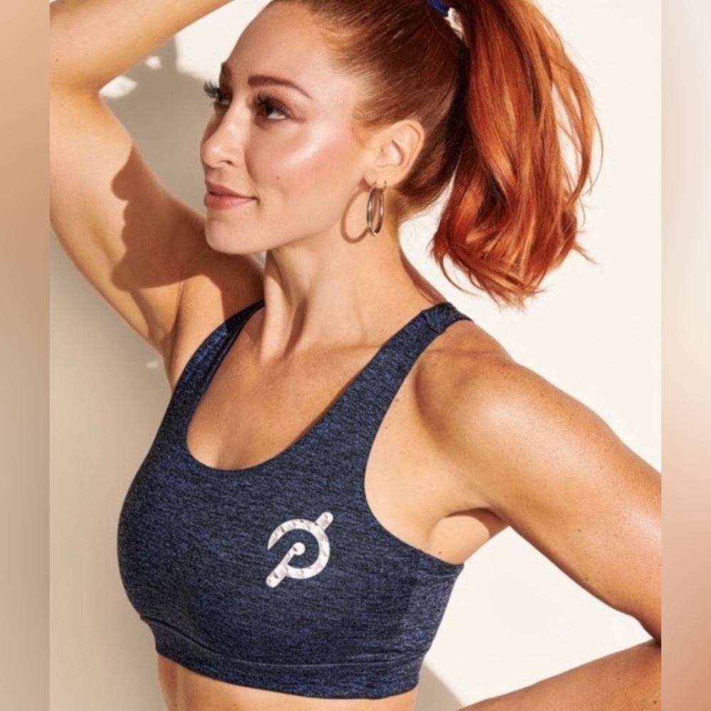 Peloton Heathered Navy & Black Strappy Sports Bra Houndstooth Logo Size Small